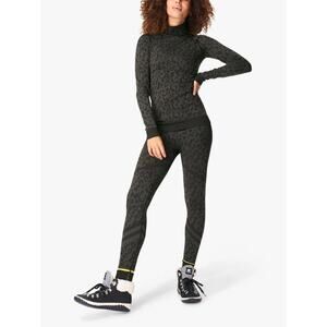 Sweaty Betty Ski Base Layer Gray Animal Leopard Print Legging Top Set Medium